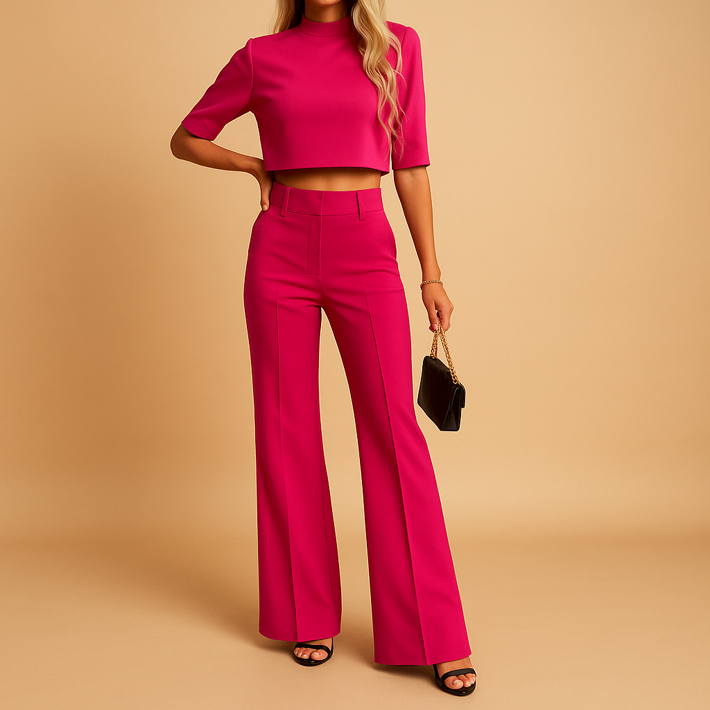 Women’s two-piece autumn lounge set with cropped top and high-waisted pants, perfect for work, leisure, and cool days.