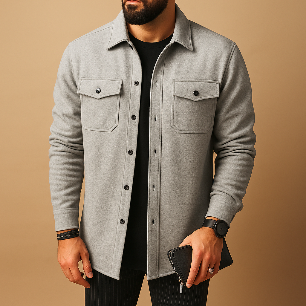 Men’s warm flannel long sleeve shirt with button closure, available in multiple colors, perfect for casual or formal wear in cold seasons.
