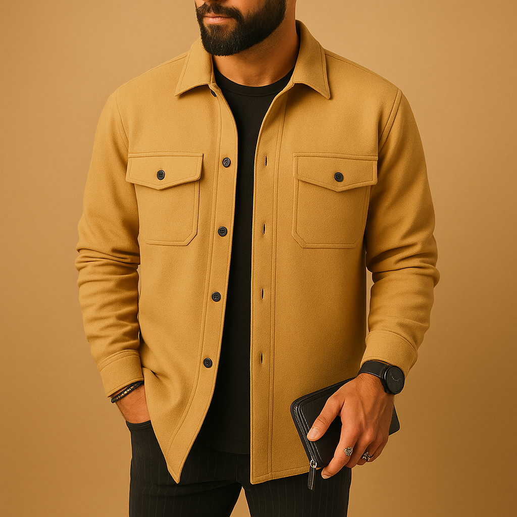 Men’s warm flannel long sleeve shirt with button closure, available in multiple colors, perfect for casual or formal wear in cold seasons.