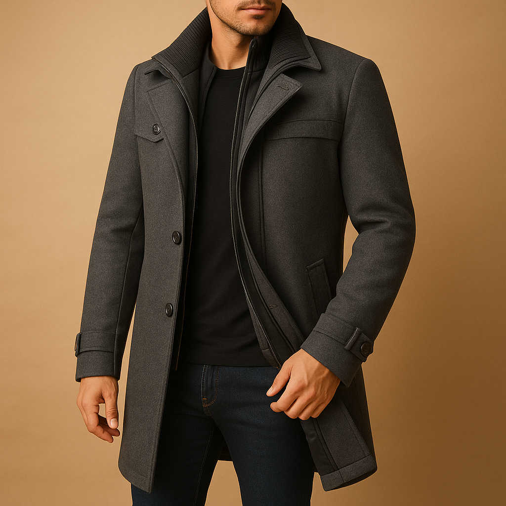 Men’s waterproof winter jacket with adjustable cuffs and functional pockets, ideal for commuting and outdoor winter activities.