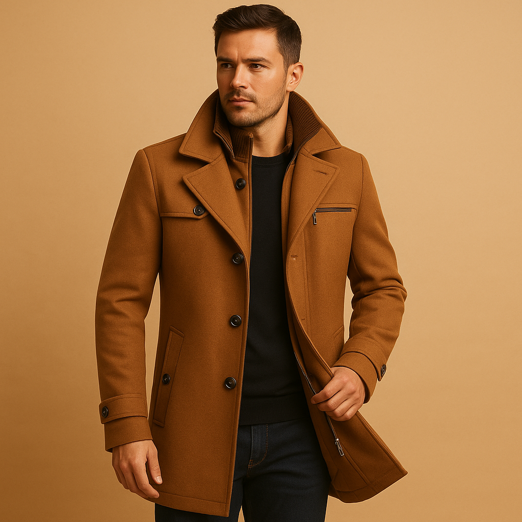 Men’s waterproof winter jacket with adjustable cuffs and functional pockets, ideal for commuting and outdoor winter activities.