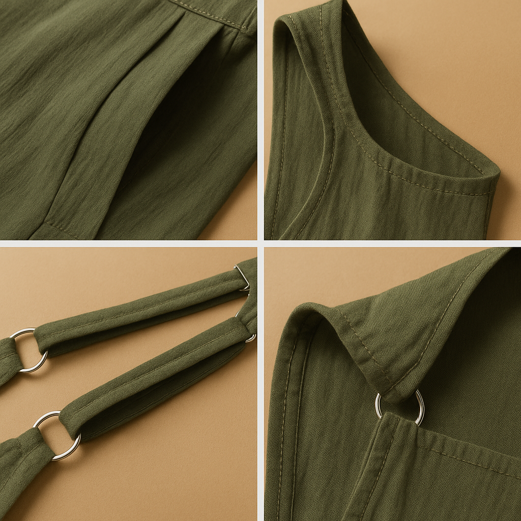 Elegant wide-leg cotton linen jumpsuit for women in neutral tones with a loose fit, ideal for summer days, lounging, or casual outings.
