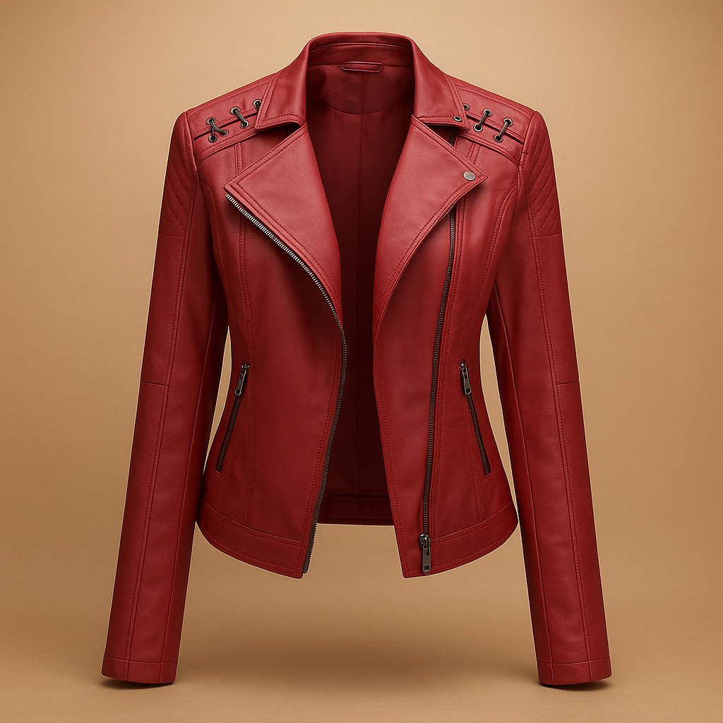Women’s PU jacket with stand-up collar Serena featuring a sleek silhouette and zipper details.