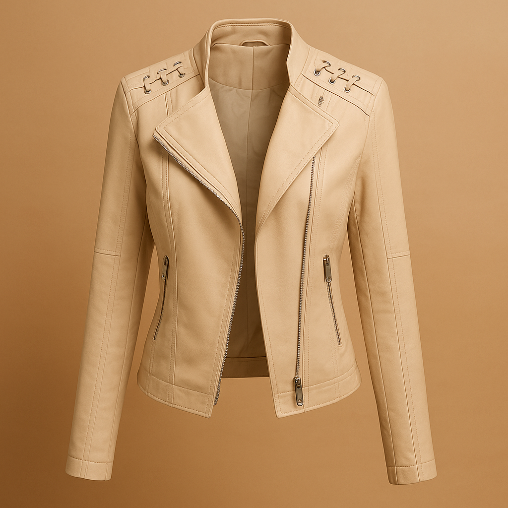 Women’s PU jacket with stand-up collar Serena featuring a sleek silhouette and zipper details.