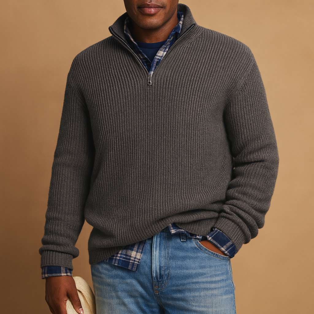 Men’s wool sweater in dark blue, gray, black, green, red, and beige, warm, soft, and perfect for elegant winter wear.