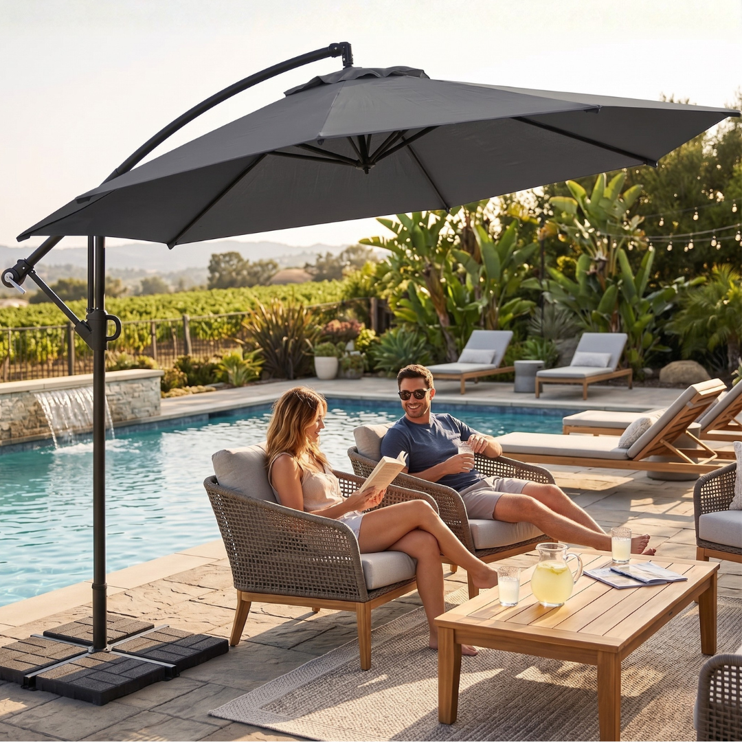 10 ft Offset Patio Umbrella with Tilt Adjustment and Cross Base