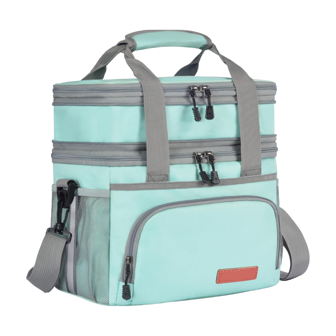 16L Insulated Lunch Bag with Two Compartments and Shoulder Strap
