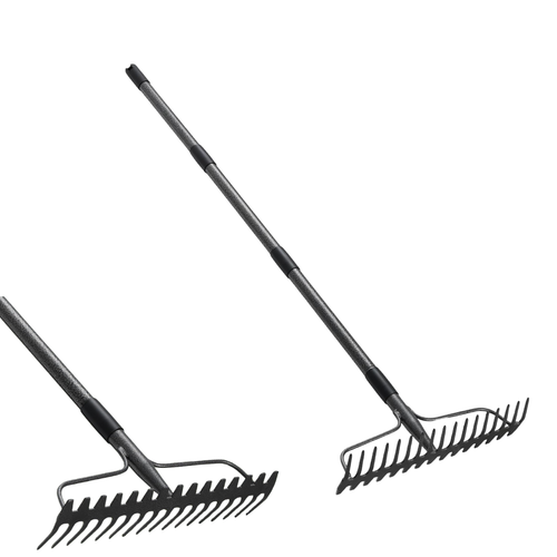 17 Tine Metal Garden Rake with Stainless Steel Handle, Heavy Duty Tool