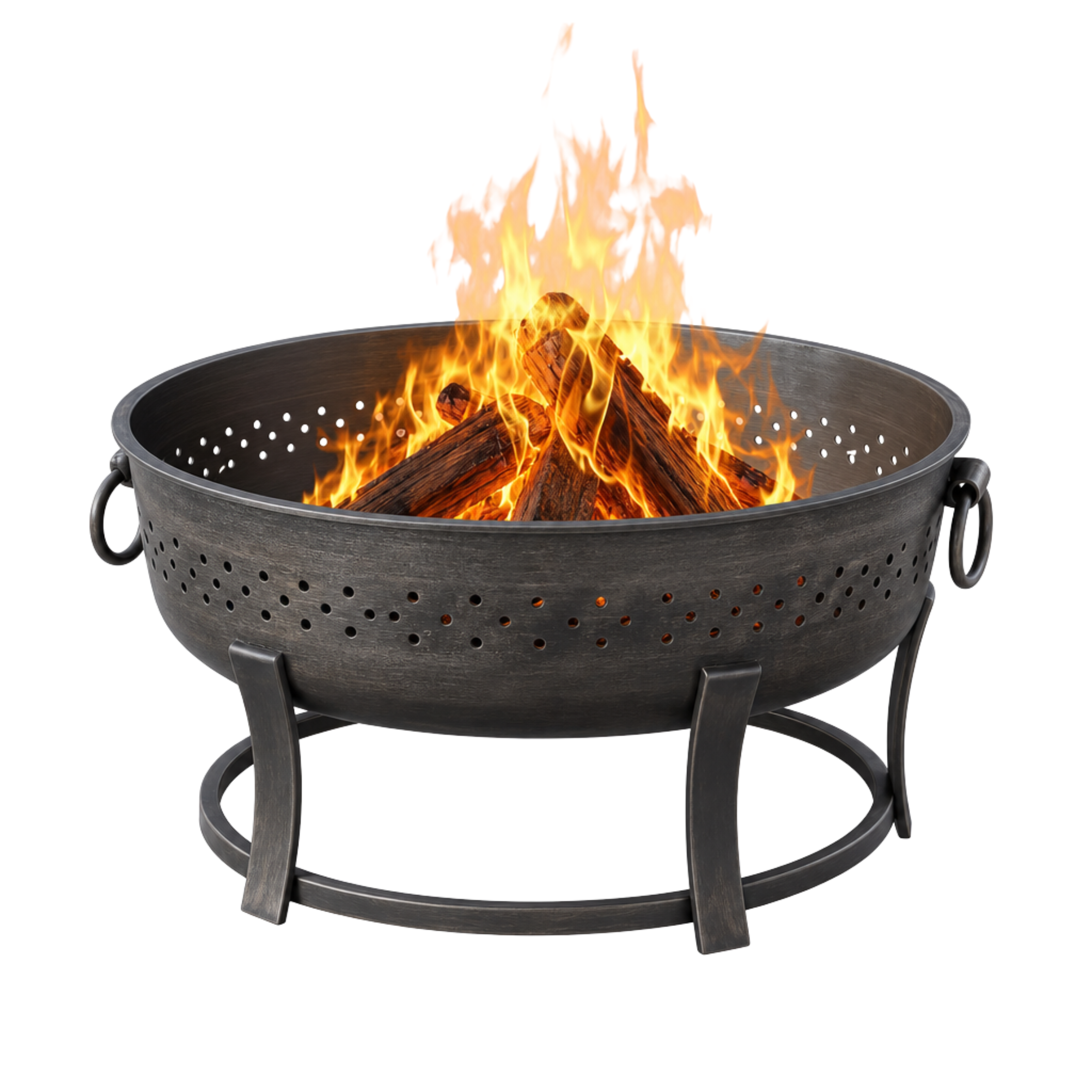 36 Inches Wood Burning Fire Pit with Round Iron Frame Design