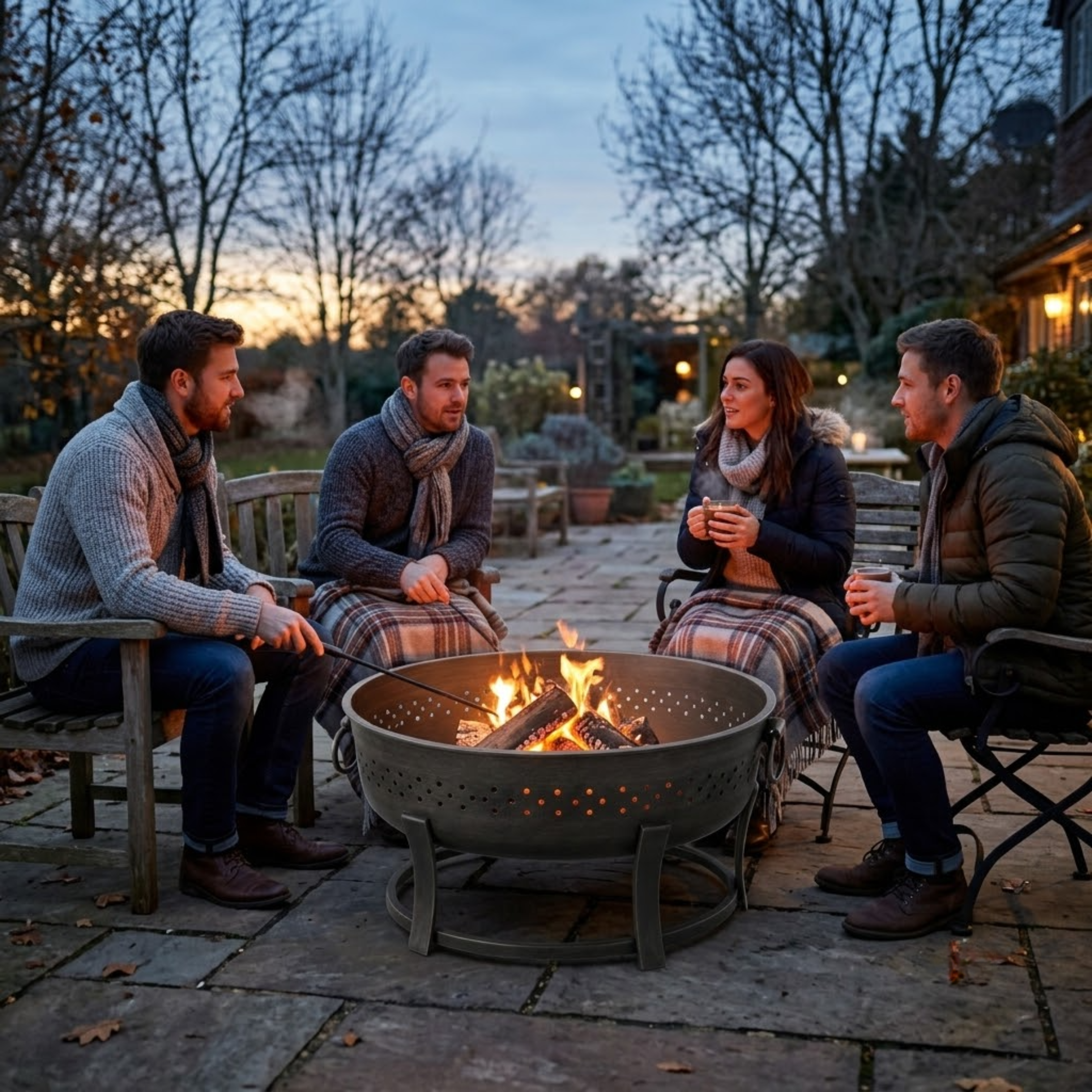 36 Inches Wood Burning Fire Pit with Round Iron Frame Design