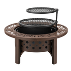 36 Inch Wood Burning Fire Pit Table with Dual Grills and Tabletop Lid