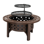36 Inch Wood Burning Fire Pit Table with Dual Grills and Tabletop Lid