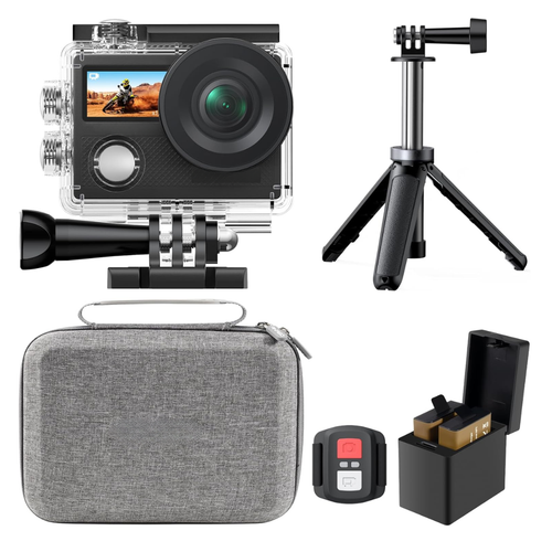 4K Action Camera with Dual Screens Water-Resistant Case WiFi Mount Kit