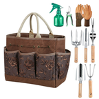 9-Piece Gardening Tool Set with Floral Tote Bag and Hand Tools