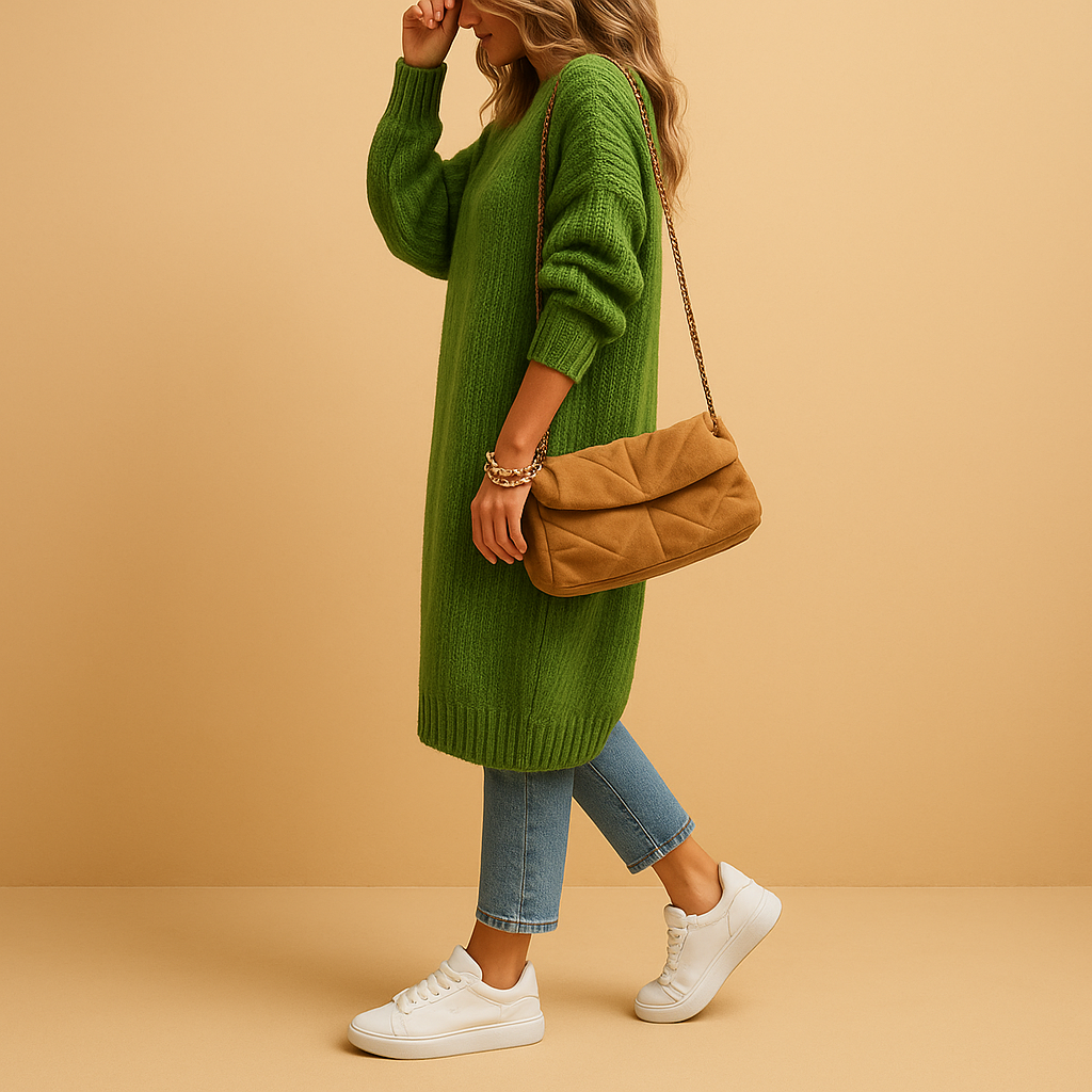 Classic knitted cardigan for women in soft breathable fabric with relaxed fit and open front design. Perfect for winter and transitional seasons.
