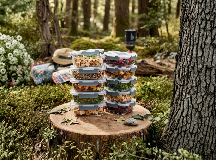 Stackable food containers ready for a picnic