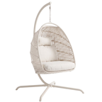 Hanging Egg Chair with Stand Patio Rattan Swing Chair, 350 lb Capacity