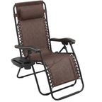 Folding Reclining Chair with Adjustable Pillow and Cup Holder Tray