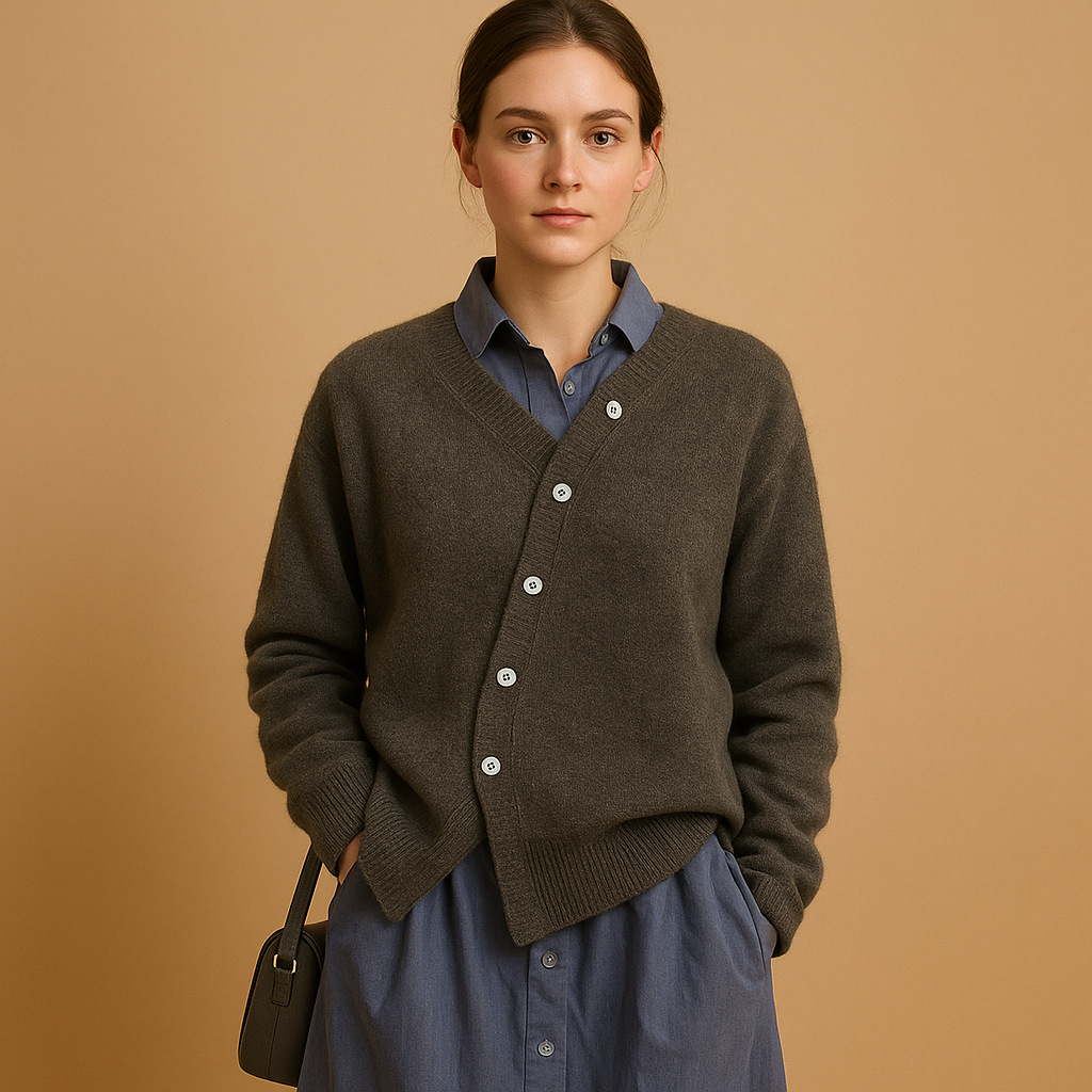 Women’s wool-look knitted sweater with soft non-itch texture and classic relaxed fit, perfect for casual outings and cozy evenings.