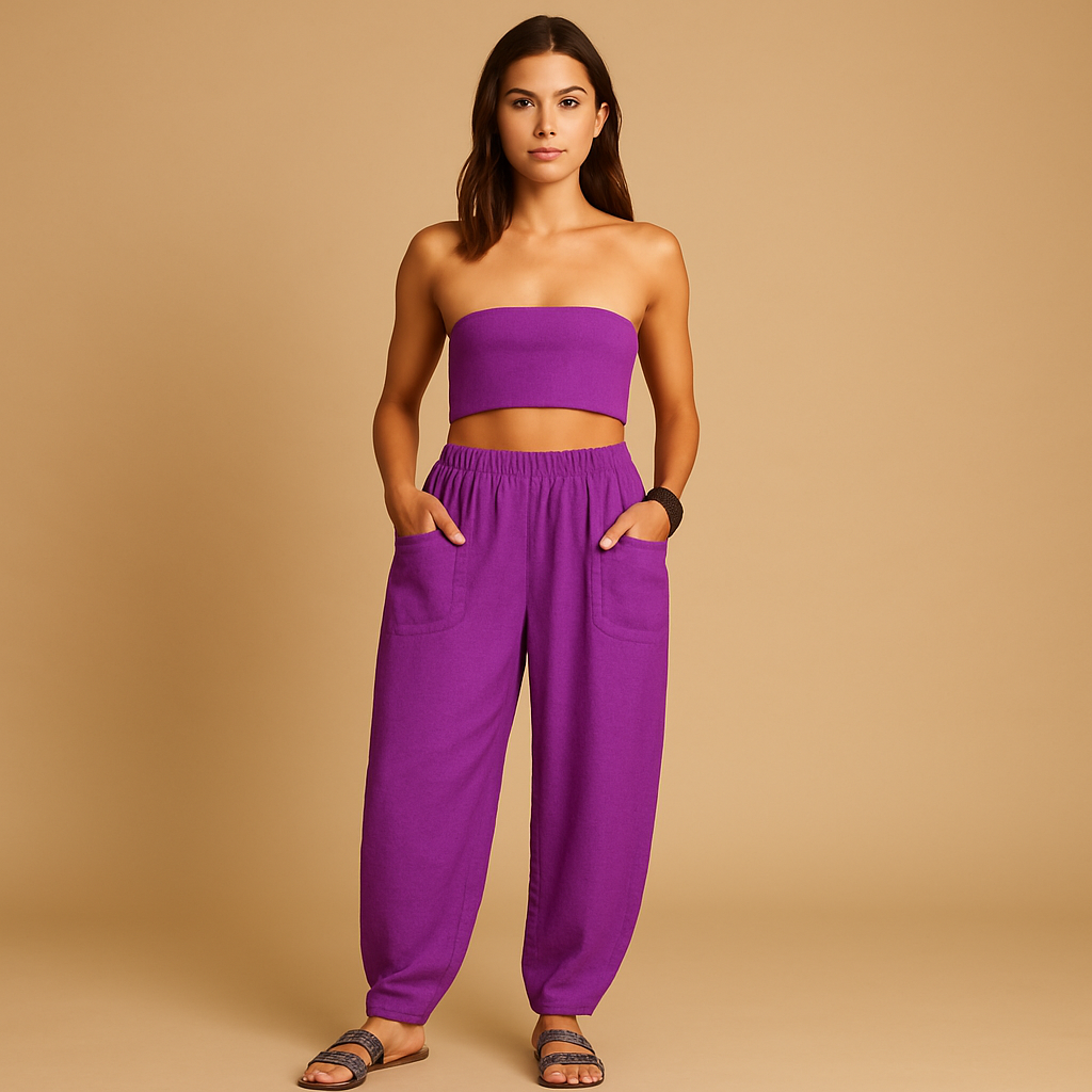 Women’s boho high waist summer pants with loose fit and functional pockets, ideal for beach days, city strolls, and casual summer outfits.