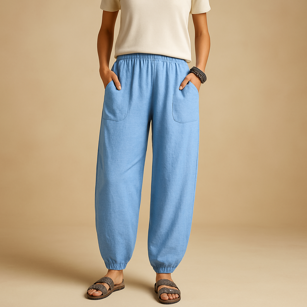 Women’s boho high waist summer pants with loose fit and functional pockets, ideal for beach days, city strolls, and casual summer outfits.