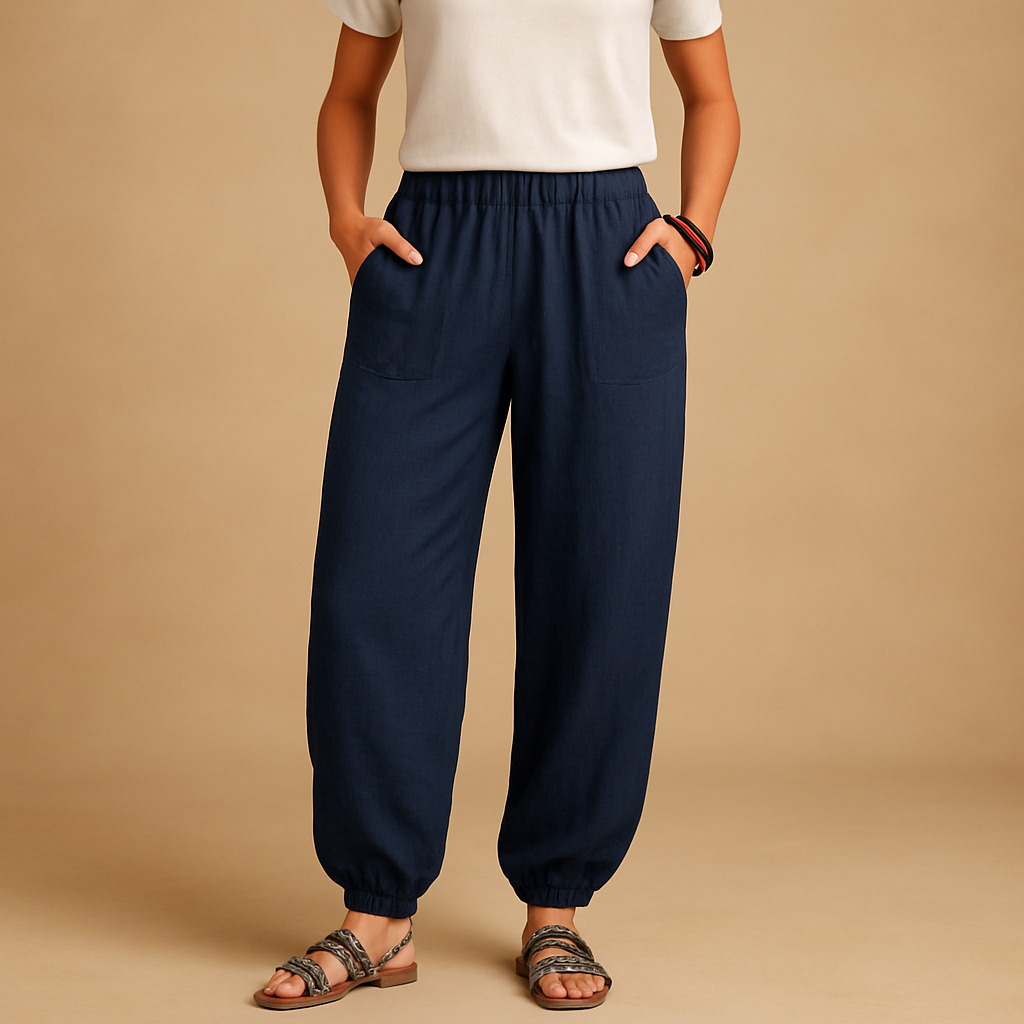 Women’s boho high waist summer pants with loose fit and functional pockets, ideal for beach days, city strolls, and casual summer outfits.