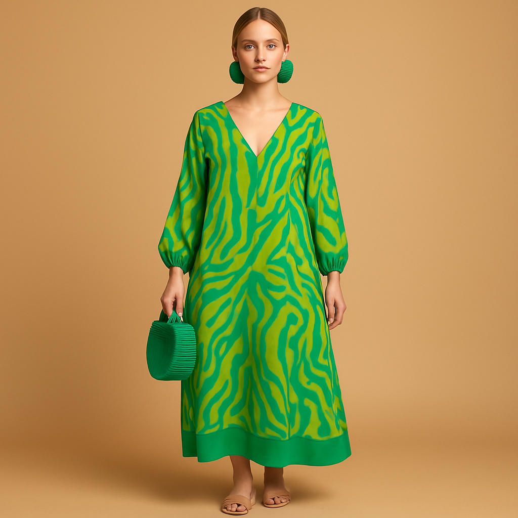 Women’s boho maxi dress with long sleeves and relaxed fit, perfect for summer days, beachwear, and festival outfits.