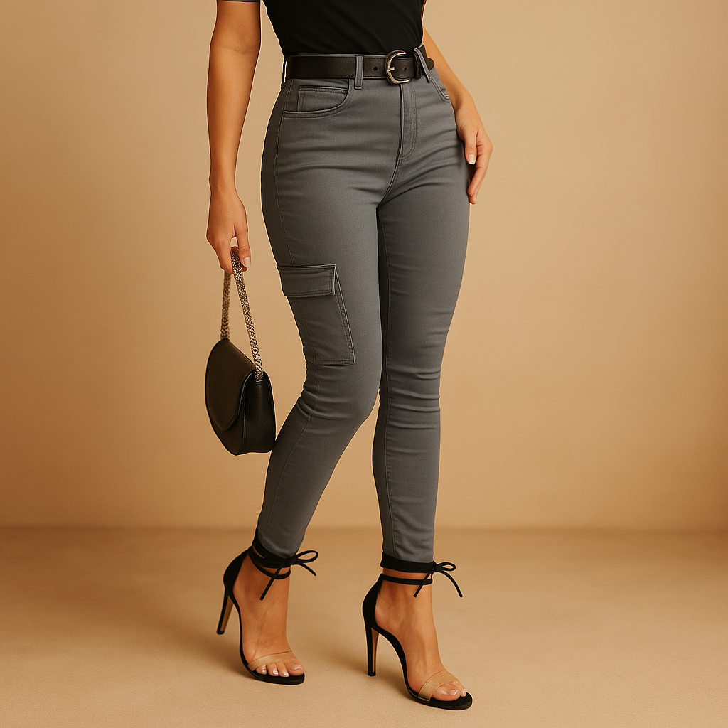 Women’s casual cargo pants in soft cotton with elastic ankles and practical side pockets, perfect for relaxed or chic everyday outfits.