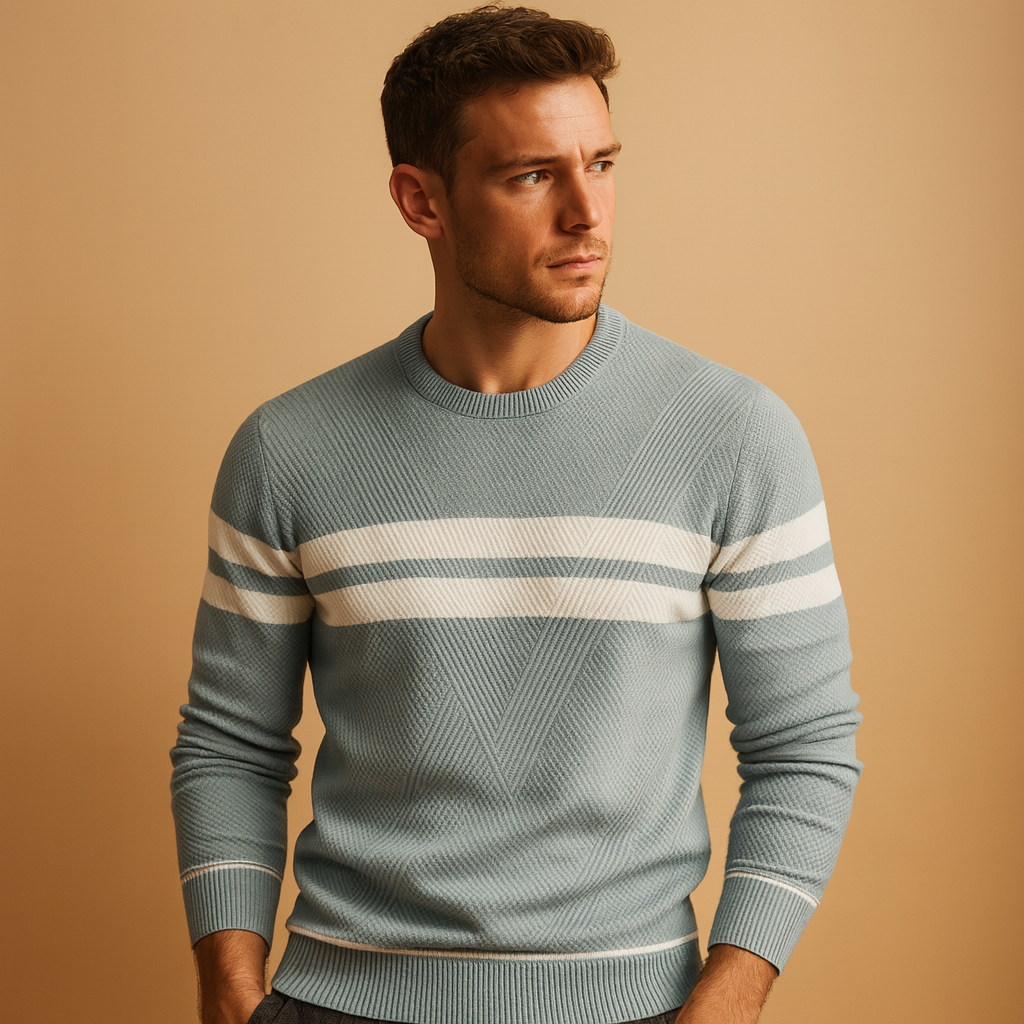 Men’s casual crew neck sweater with soft fabric and modern fit,  perfect for daily wear and casual occasions in autumn and winter.