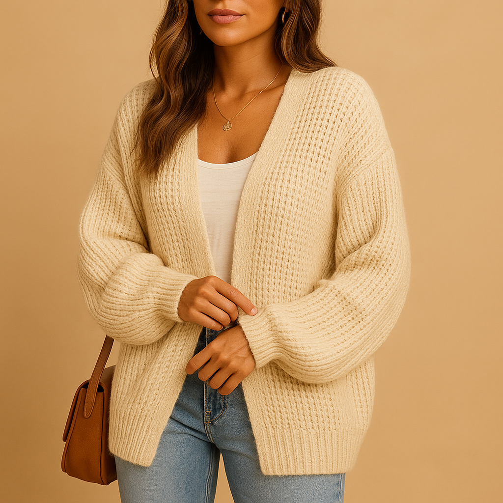 Women’s casual open front knitted cardigan with relaxed fit, breathable fabric, and subtle texture, available in black, coffee, gray, pink, and white.