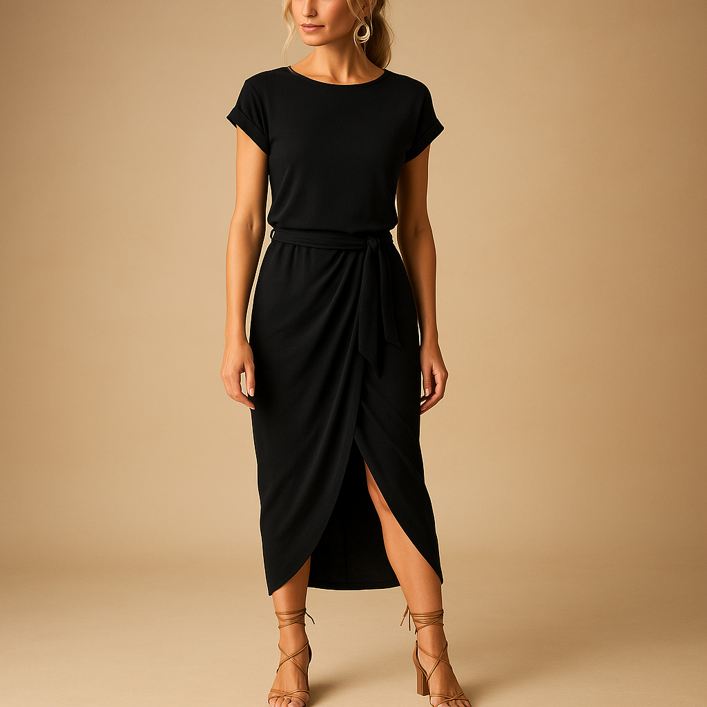 Casual summer dress for women with short sleeves, light breathable fabric, and classic fit for warm-weather comfort and timeless elegance.