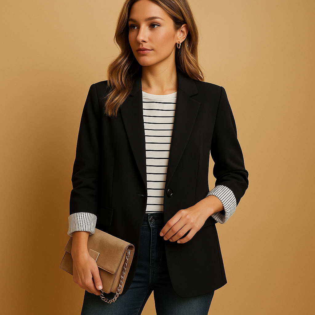 Casual tailored blazer for women with long sleeves and a refined fit, suitable for office wear, daily outings, and evening looks.