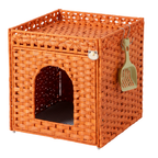 Cat Litter Box Enclosure with Mat and Fence Top, Handwoven Rattan