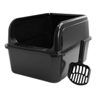Cat Litter Box with High-Sided Walls, Stainless Steel Pan, and Scoop