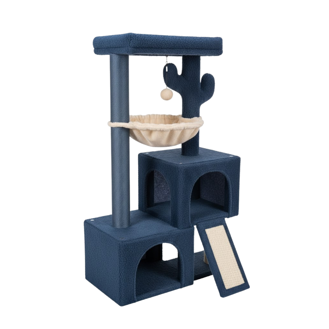 Cat Tree Tower with Twin Condos, Scratching Post, Hammock for Cats