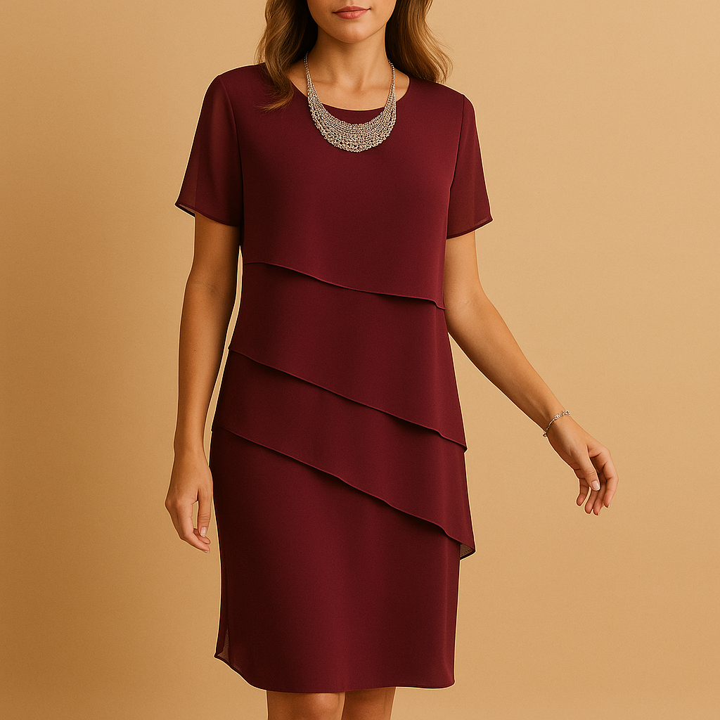 Chiffon layered midi dress for women with elegant silhouette and flowing fabric, perfect for formal dinners and evening occasions.