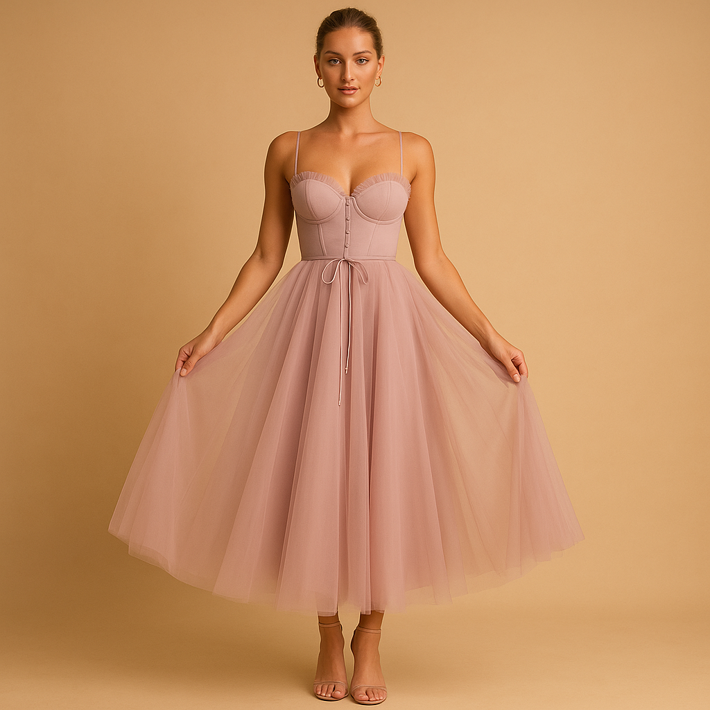 Chiffon maxi dress for women with tulle overlay and sleeveless design, perfect for weddings, evening parties, and elegant occasions.