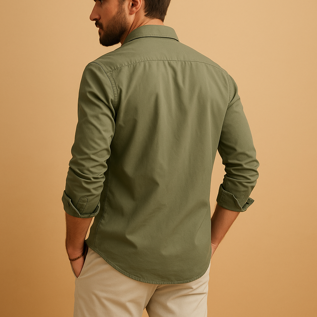 Men’s classic button-up shirt with collar and chest pocket, available in multiple colors, perfect for formal or casual occasions.