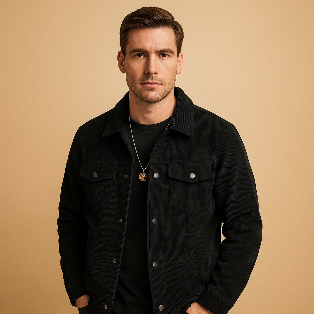 Men’s classic corduroy jacket with relaxed fit and timeless design, perfect for casual outfits and multi-season wear.