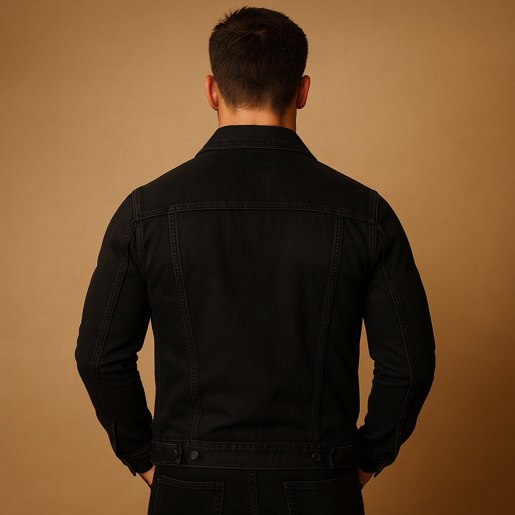 Men’s classic denim jacket with button closure and pockets, durable, stylish, and perfect for casual or summer wear.
