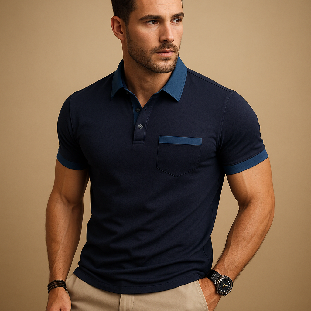 Men’s classic polo shirt with short sleeves and button collar, available in six colors for a stylish casual or formal look.