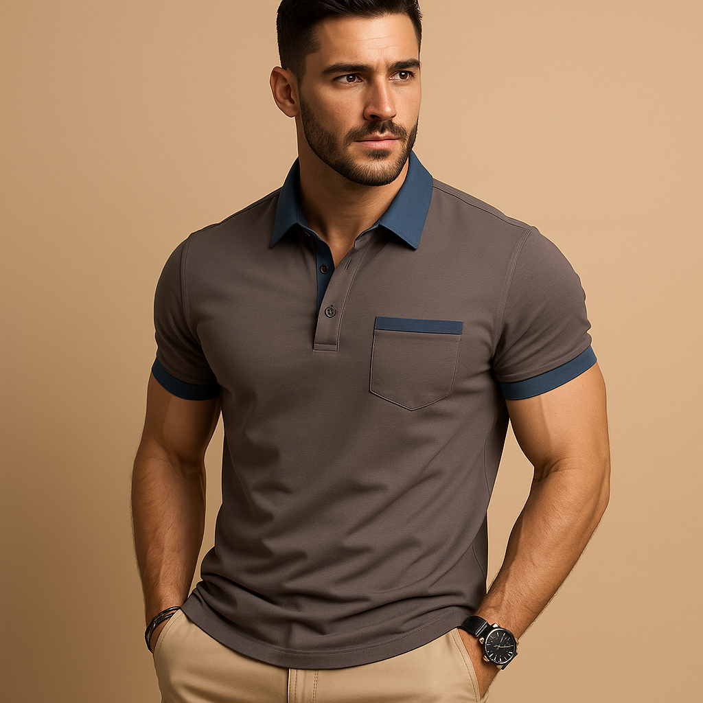 Men’s classic polo shirt with short sleeves and button collar, available in six colors for a stylish casual or formal look.