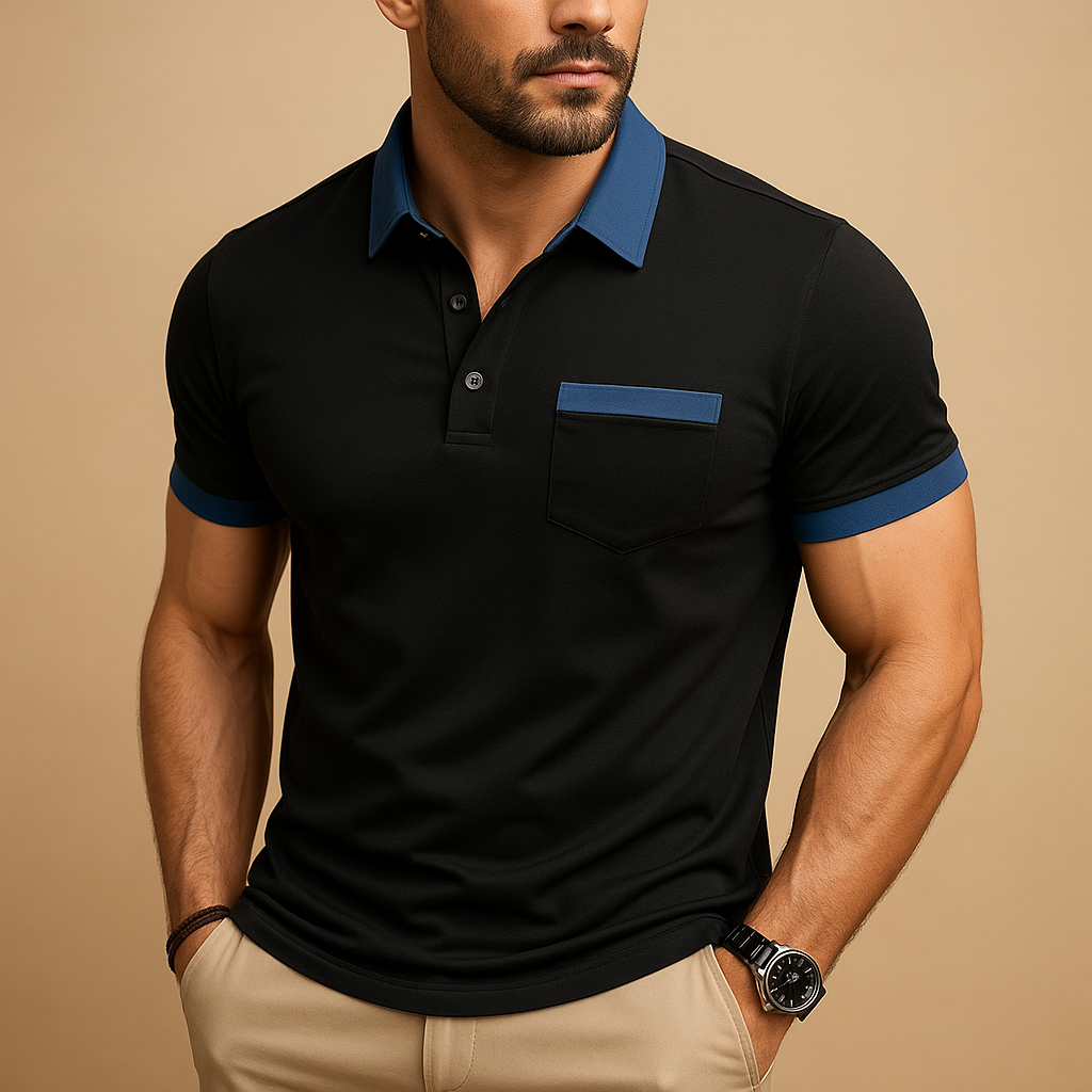 Men’s classic polo shirt with short sleeves and button collar, available in six colors for a stylish casual or formal look.