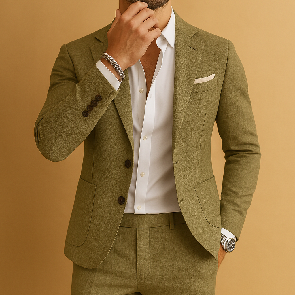 Men’s classic slim-fit suit with breathable fabric, perfect for business, formal occasions, and stylish everyday wear.