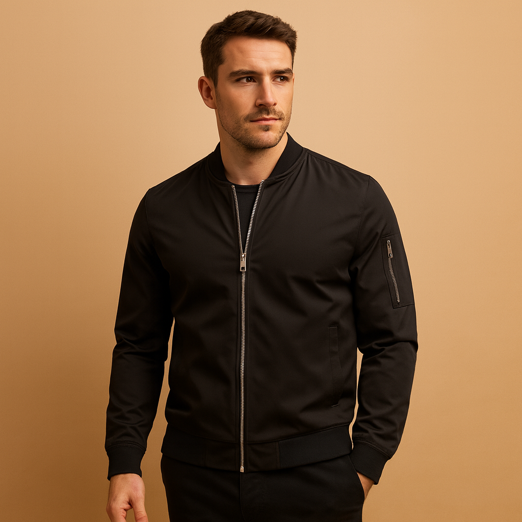 Men’s classic bomber jacket with zip, lightweight and durable design, perfect for casual wear and all seasons.