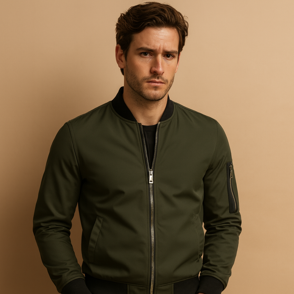 Men’s classic bomber jacket with zip, lightweight and durable design, perfect for casual wear and all seasons.