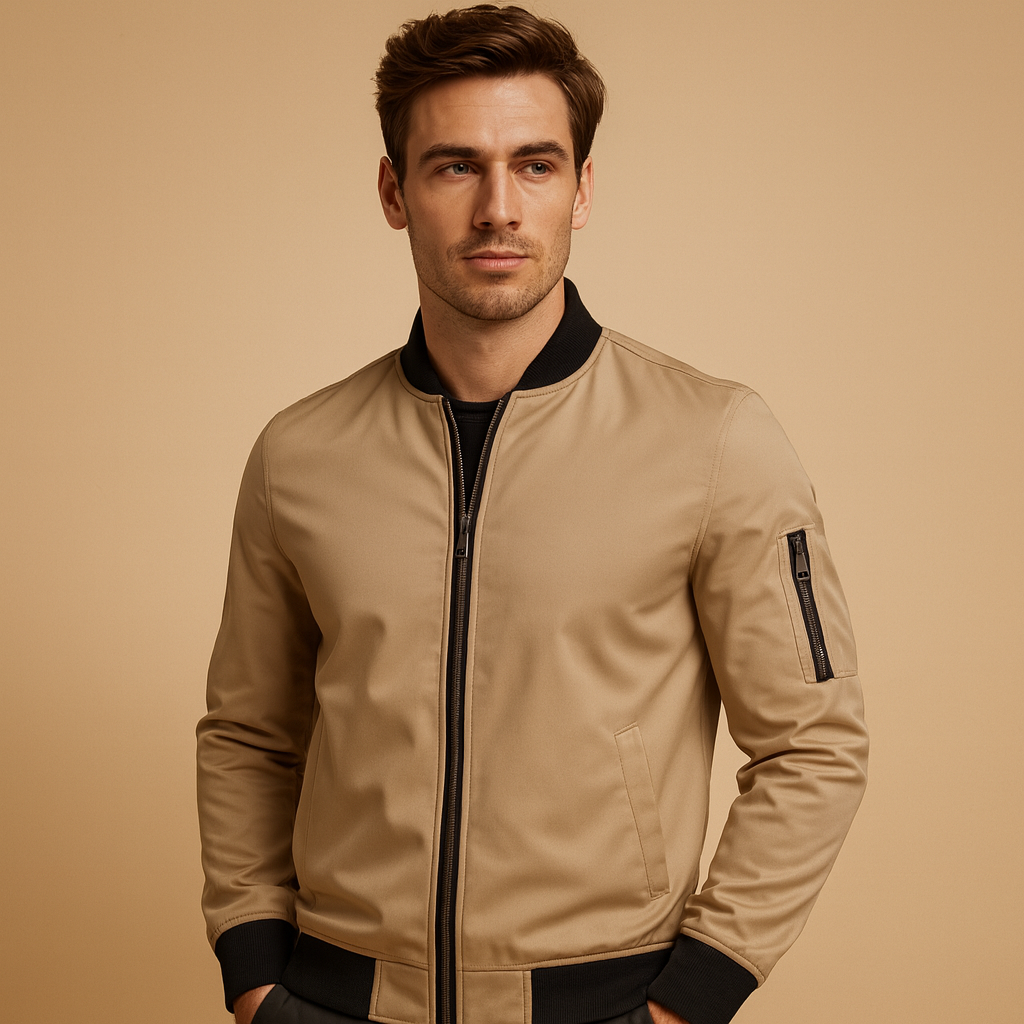 Men’s classic bomber jacket with zip, lightweight and durable design, perfect for casual wear and all seasons.