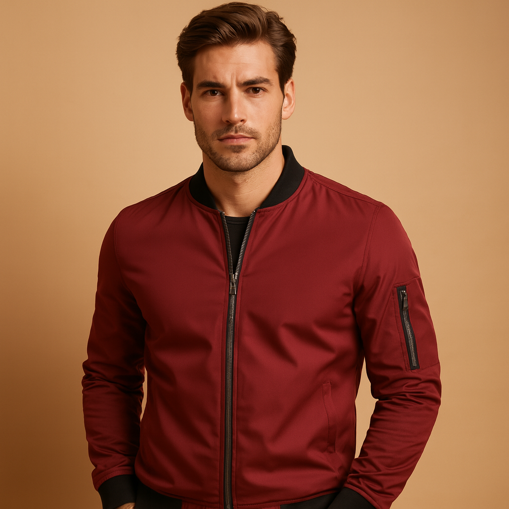 Men’s classic bomber jacket with zip, lightweight and durable design, perfect for casual wear and all seasons.
