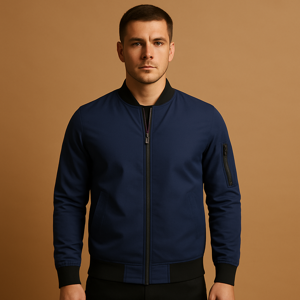 Men’s classic bomber jacket with zip, lightweight and durable design, perfect for casual wear and all seasons.