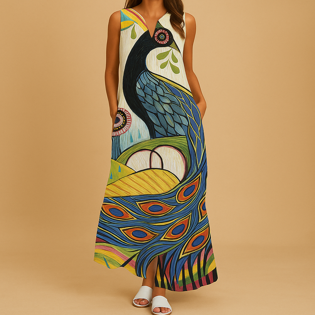 Colorful summer dress for women with lightweight breathable fabric and bold print, perfect for casual days, parties, and vacations.